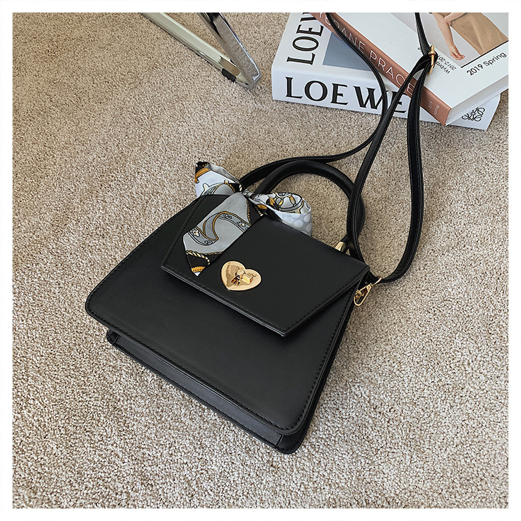 Diagonal trend fashion net celebrity same fashion PU shoulder handbag Black - Shop at LoveMi