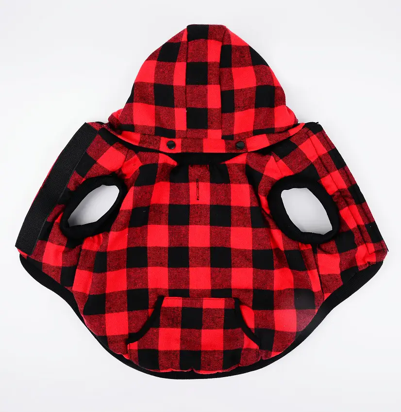 Autumn and winter plaid detachable hat thickened pet dog clothing