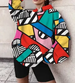 Geometric print women's sweatshirt - Green - View 1