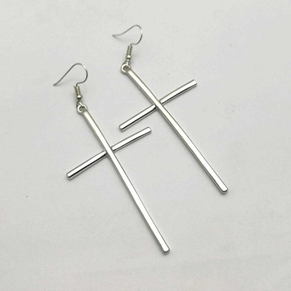 Geometric natural cross earrings alloy plating earrings Silver - Shop at LoveMi