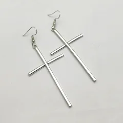 Geometric natural cross earrings alloy plating earrings - Silver - View 1