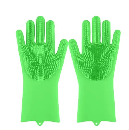 Silicone Heat resistant Cleaning Brush Scrubbing Gloves Green2 - Shop at LoveMi