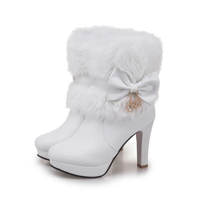 Sweet Princess Autumn And Winter Short Boots Snow Women Middle Boots Women Boots Thick Heel Short Boots White - Shop at LoveMi