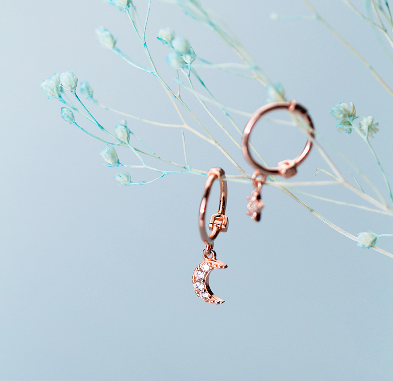 Asymmetrical Star Moon Sweet Earrings