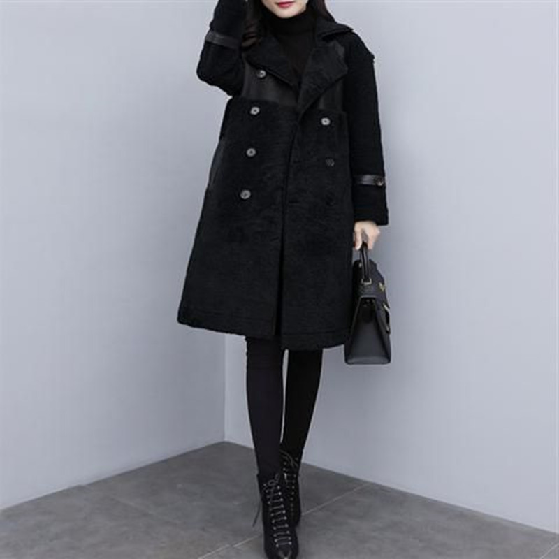 Lamb hair mid length fur coat with faux fur Black - Shop at LoveMi