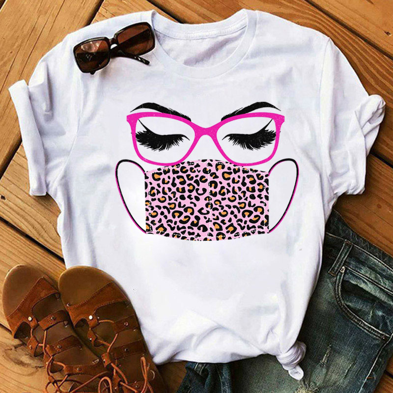 Leopard mask eyes lashes ladies short sleeves