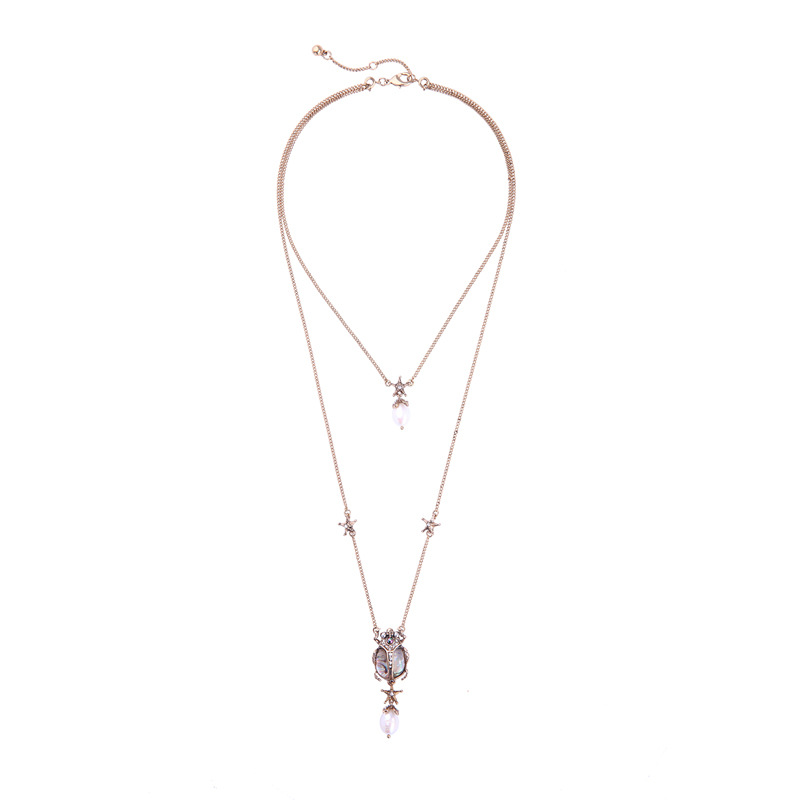 Insect multilayer pearl necklace long