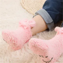 Winter Coral Fleece Baby Girls Socks Newborn Soft Cute Rabbit Baby Socks - Pink - View 1