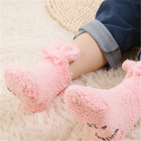 Winter Coral Fleece Baby Girls Socks Newborn Soft Cute Rabbit Baby Socks Pink - Shop at LoveMi