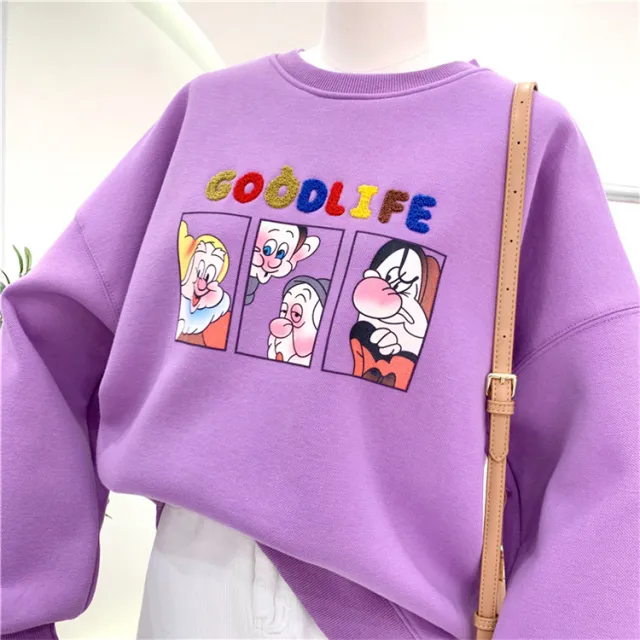 Plush thick loose cartoon round neck hoodless jacket Purple - Shop at LoveMi
