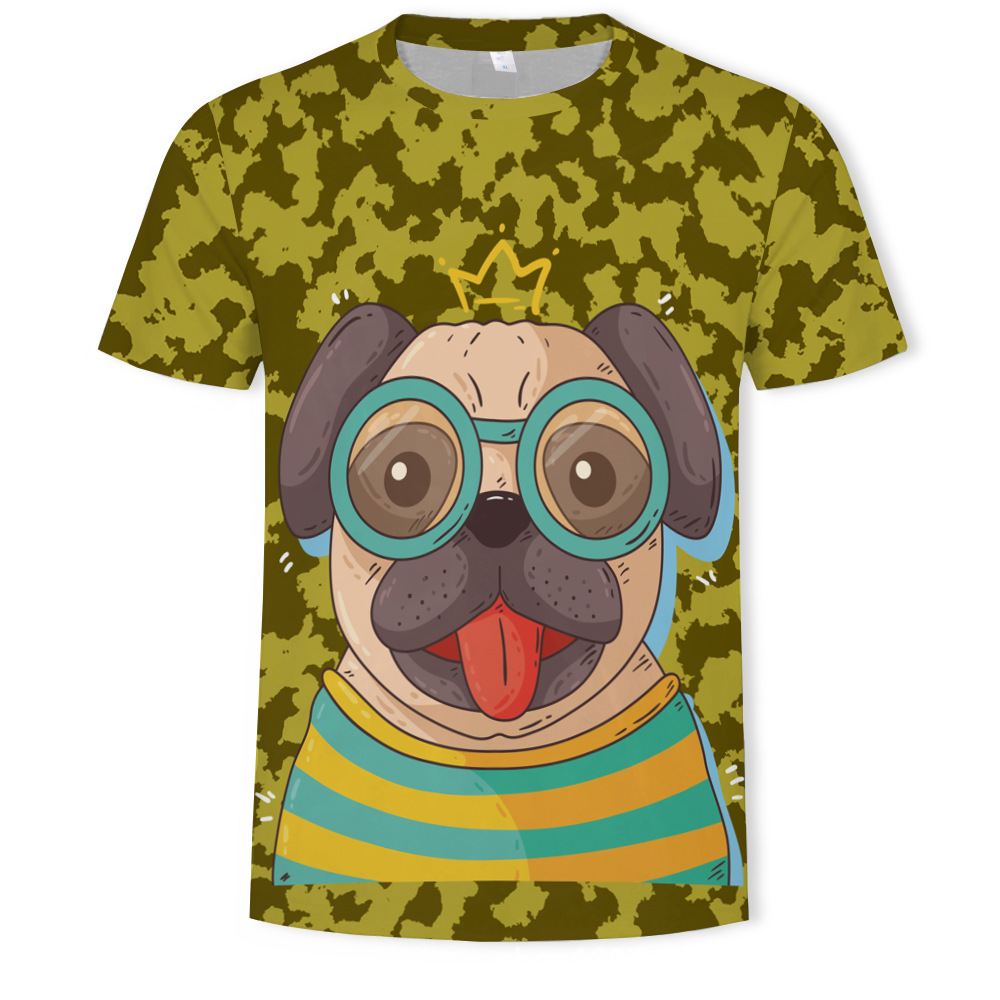 Camouflage dog 3D printed T-shirt with glasses