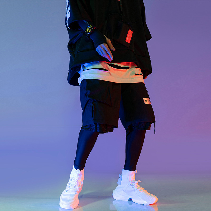 Straight beach loose pants fake two-piece overalls shorts casual five-point pants