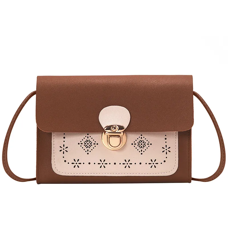 Small square bag double color matching shoulder bag - Brown