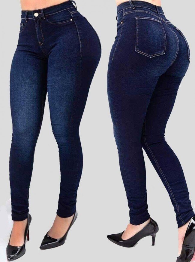 High waist elastic slim Leggings Blue - Shop at LoveMi