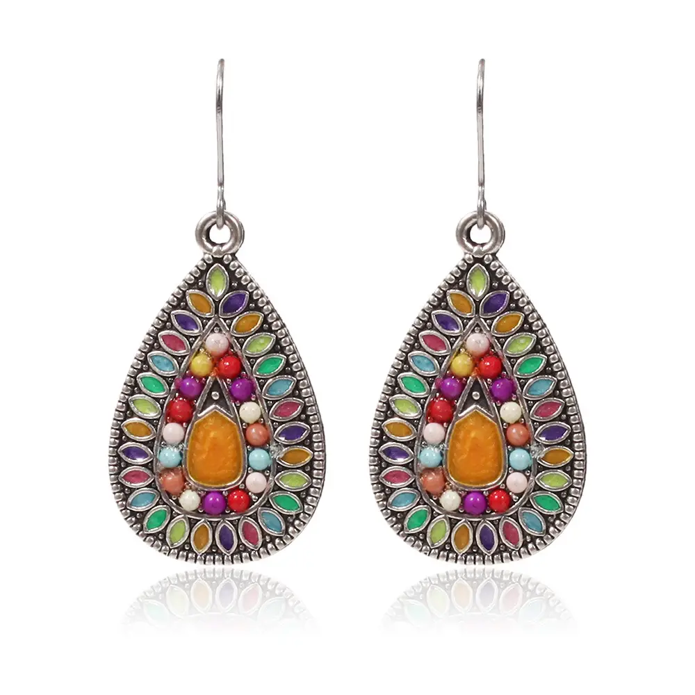 Alloy drop oil inlaid rice bead earrings