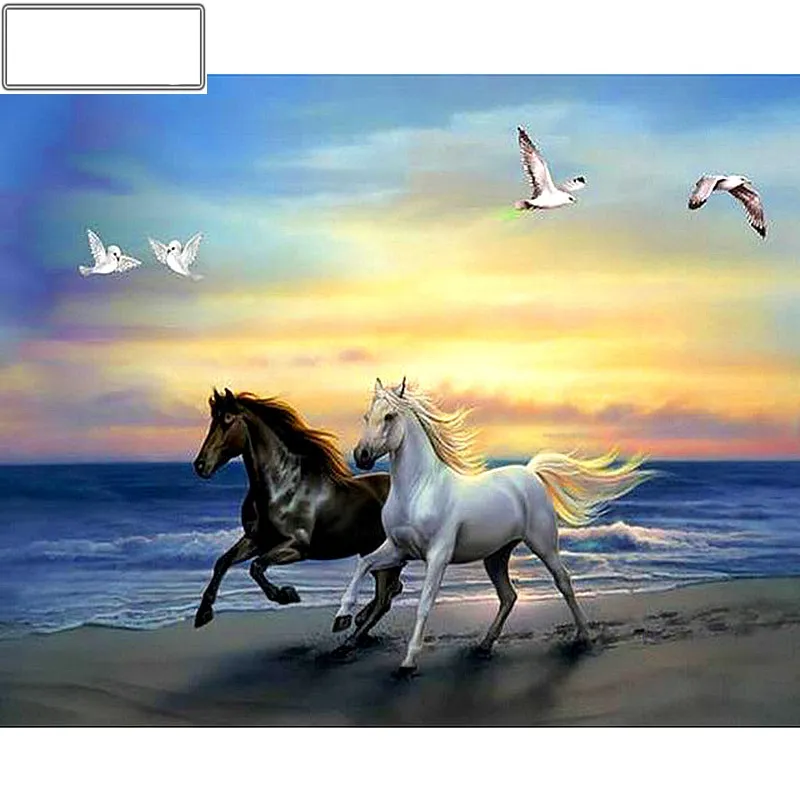 Diamond painting theme "Running Horse", full 5D embroidery - Square