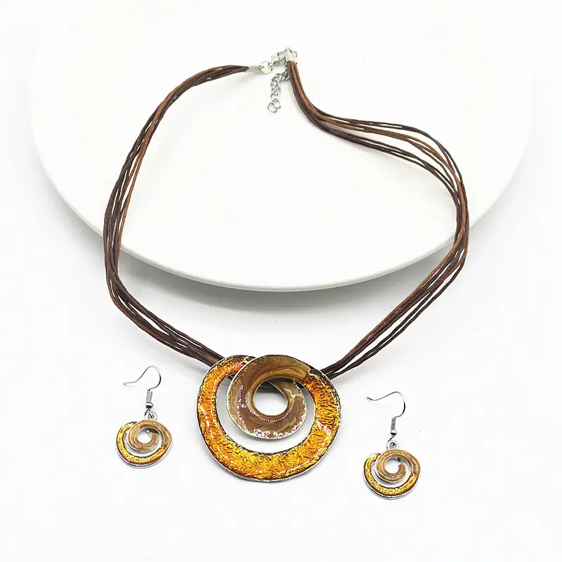 Wax line paint geometric short necklace earrings