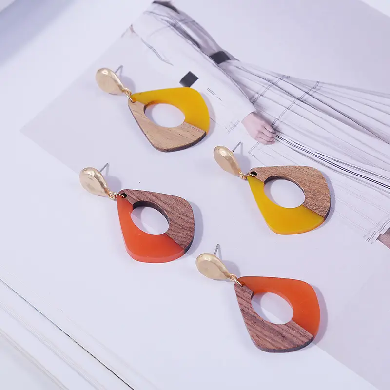 Acrylic earrings wood resin geometric earrings