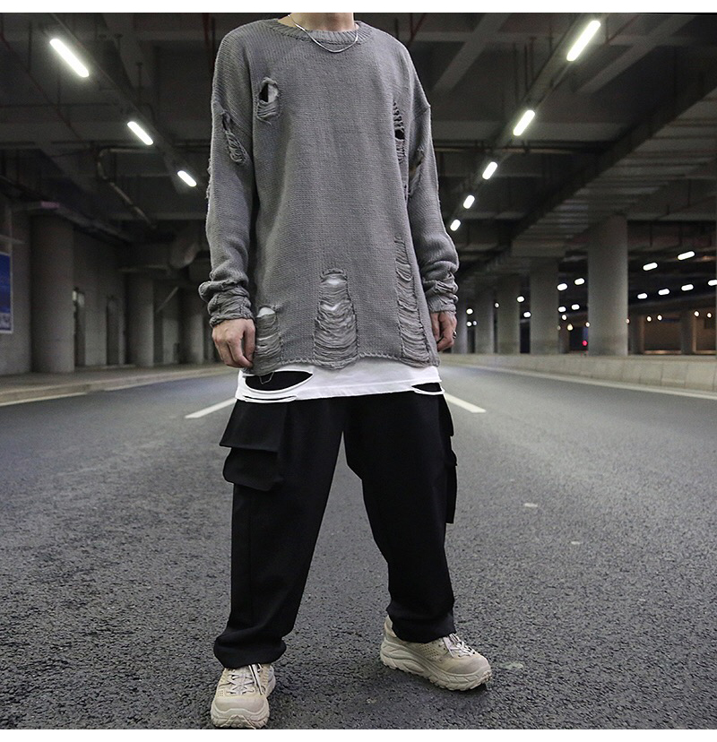 Broken hole solid color bottoming sweater