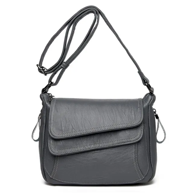 Shoulder bag soft leather messenger bag classic small square bag Gray - Shop at LoveMi