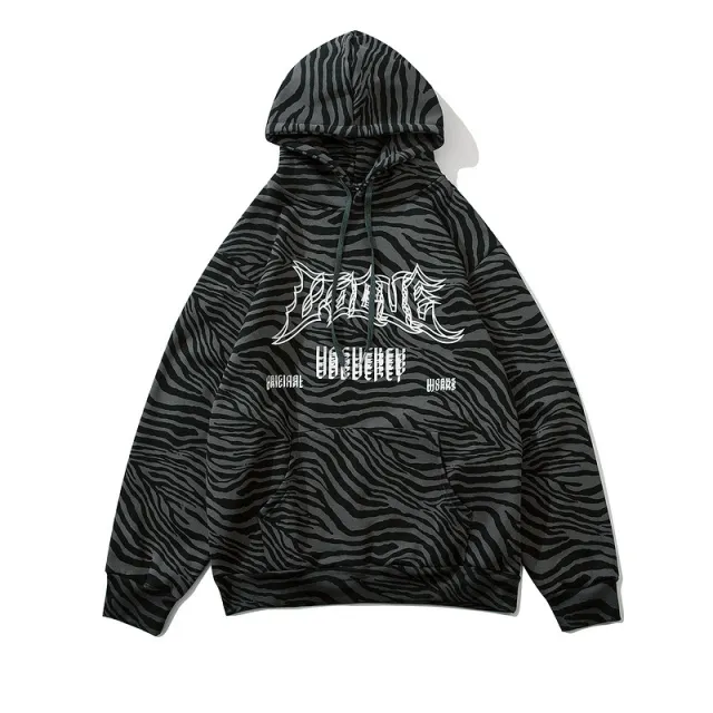 Zebra print plus fleece hoodie Green - Shop at LoveMi