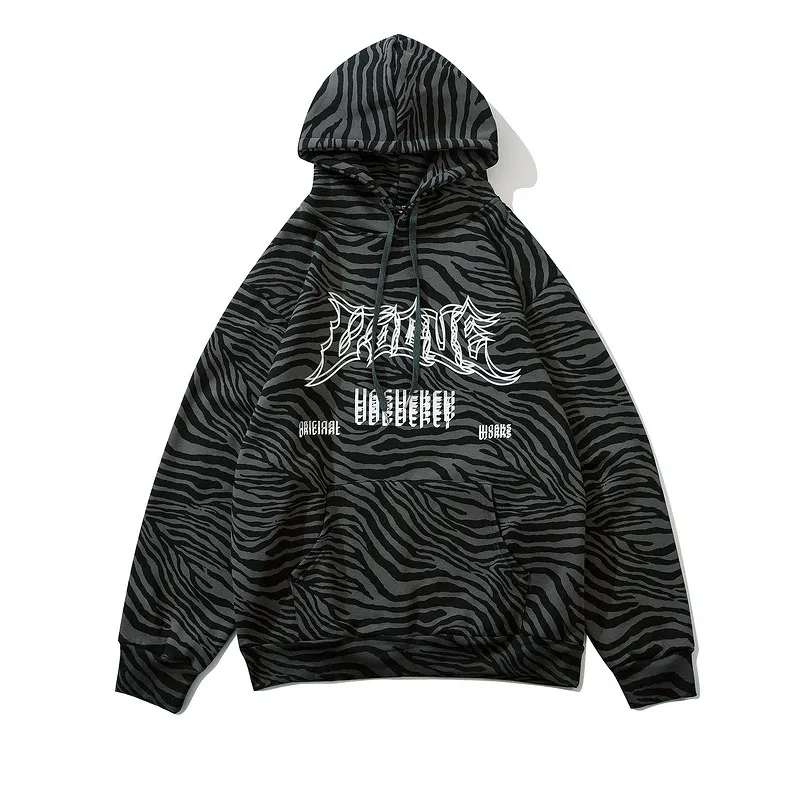 Zebra print plus fleece hoodie - Green