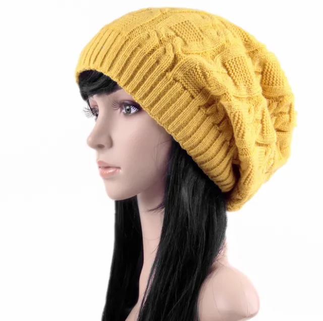 Winter Pile Knitted Woolen Women's Double layer Hat Yellow - Shop at LoveMi