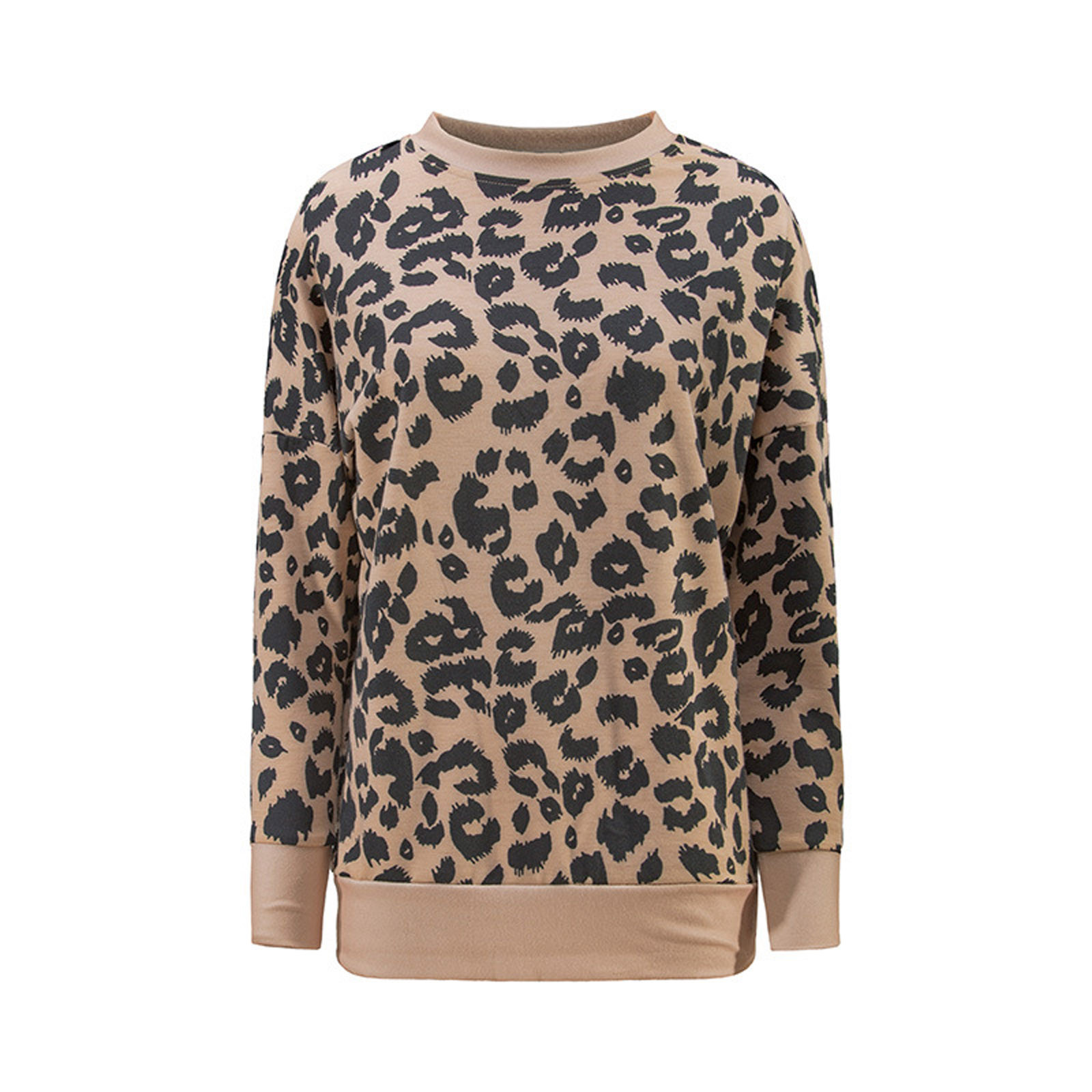 Leopard print stitching long-sleeved loose sweater
