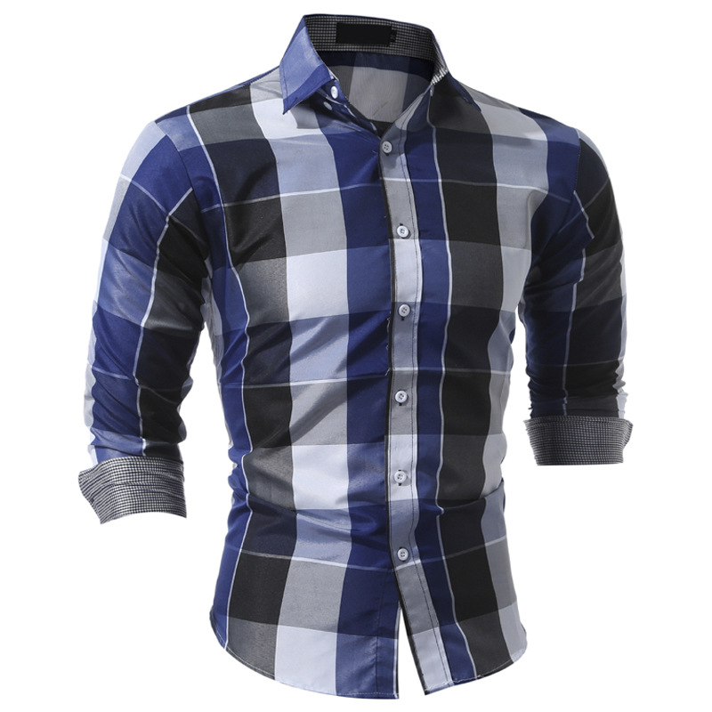 Men's casual plaid shirt men's slim long-sleeved shirt
