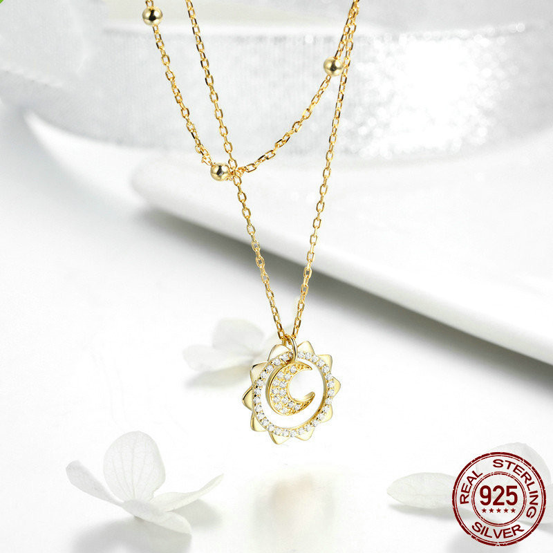 Sun Moon Wheel Zircon Necklace