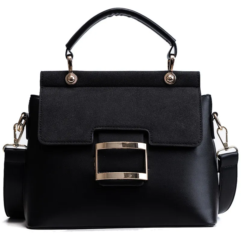 Small square bag with wide shoulder strap and cross-body - Black