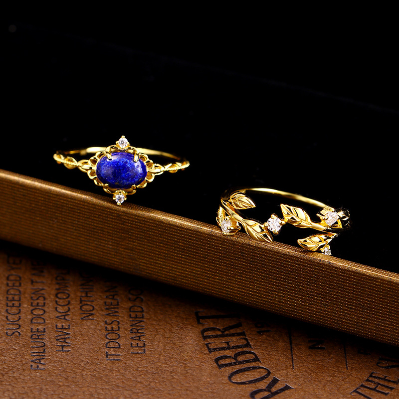 Sterling silver gold-plated hollow leaf sleeve ring