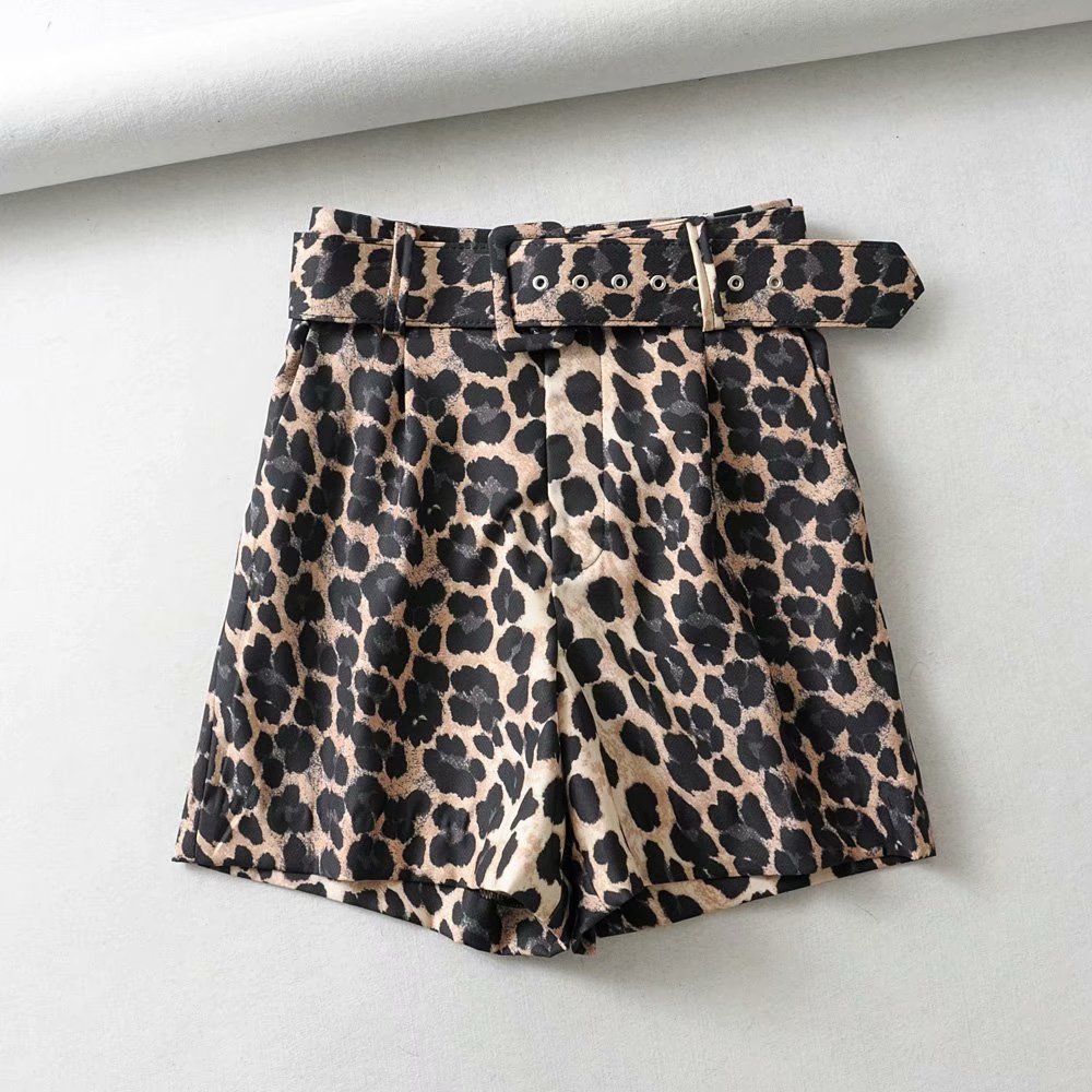 Genuine cut standard leopard print big brand tail cut standard wide-leg shorts