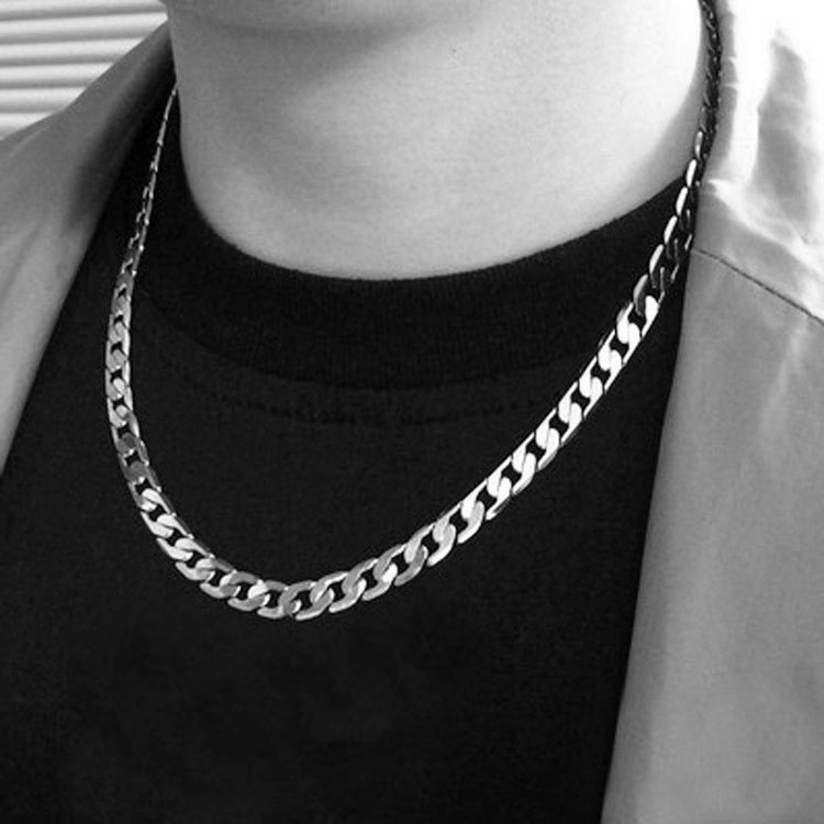 Titanium steel stainless steel wide flat Necklace