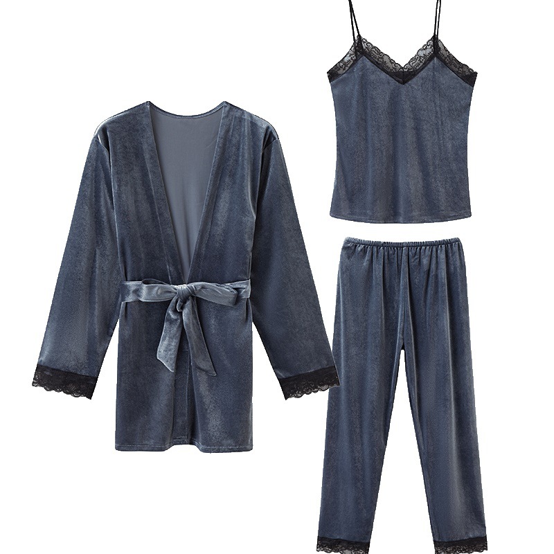 Spring and autumn sexy sling gold velvet three-piece suit