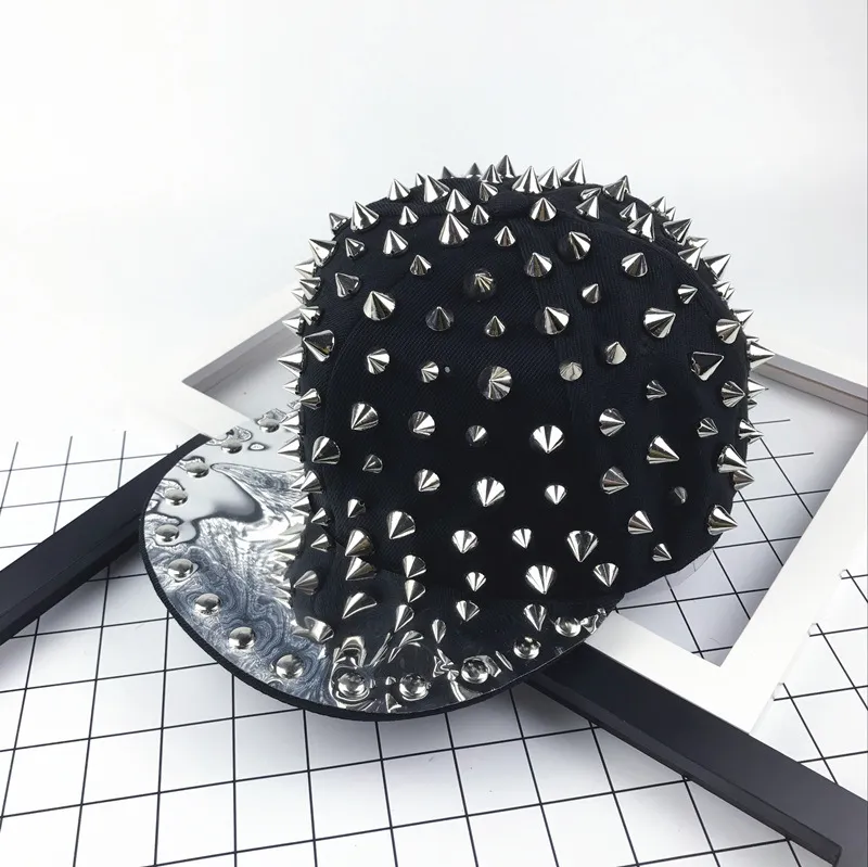 Punk style gold silver rivet men's and women's baseball hat - Silver