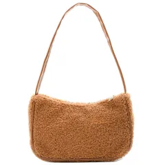 Lambs wool one shoulder underarm bag - Khaki - View 1