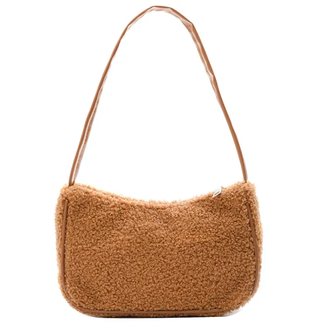 Lambs wool one shoulder underarm bag Khaki - Shop at LoveMi