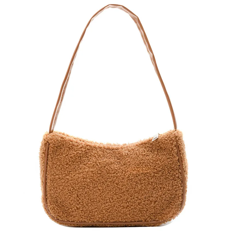 Lambs wool one shoulder underarm bag - Khaki