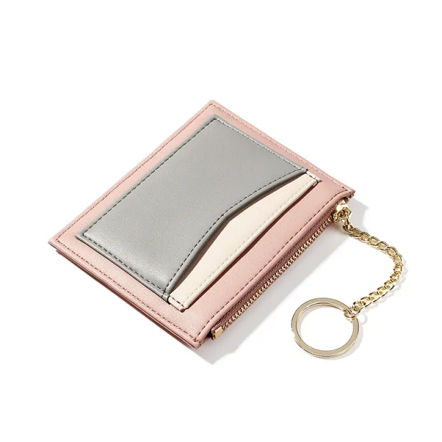 Multi card zipper card case key chain small wallet Pink - Shop at LoveMi
