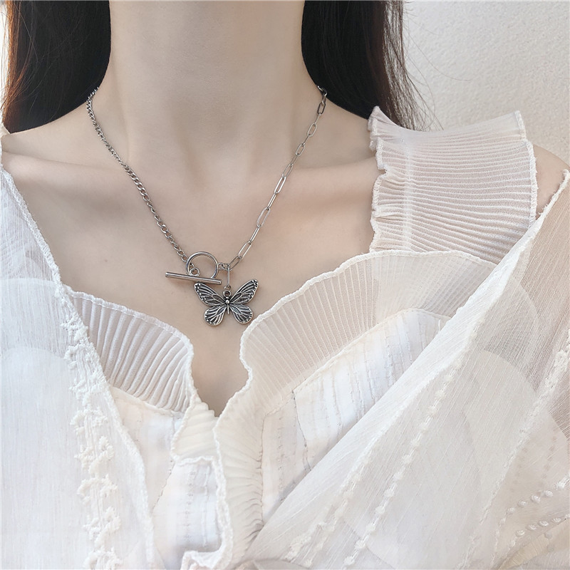 Vintage Butterfly Necklace One Word Buckle Clavicle Chain
