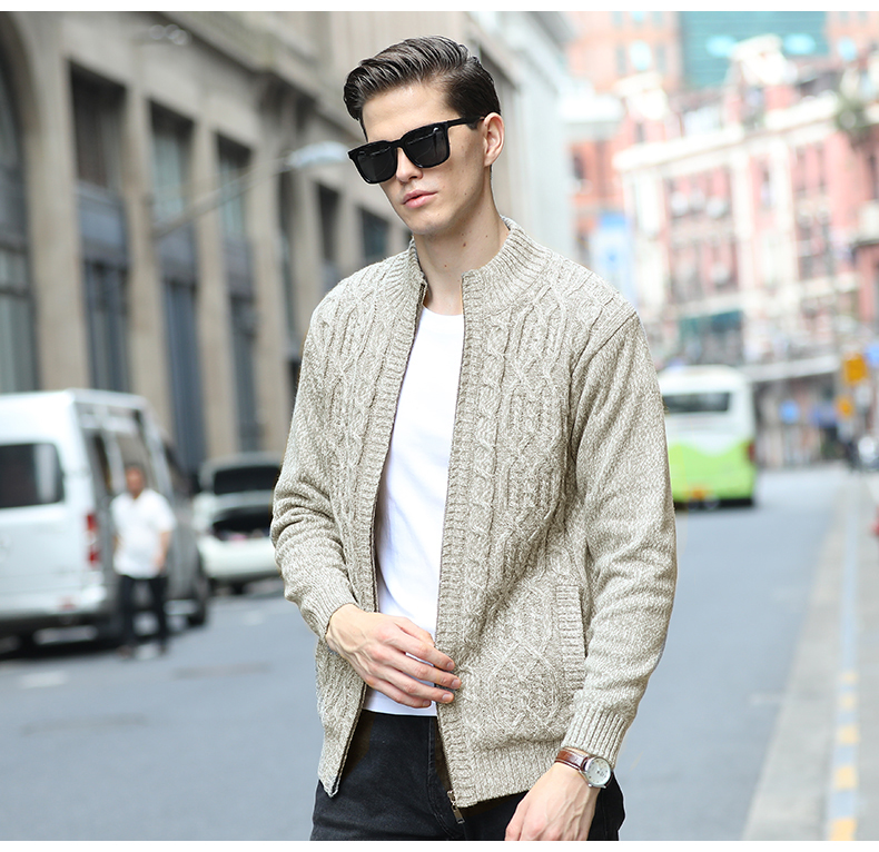 Thick Fleece Sweater Men's Stand Collar Coat