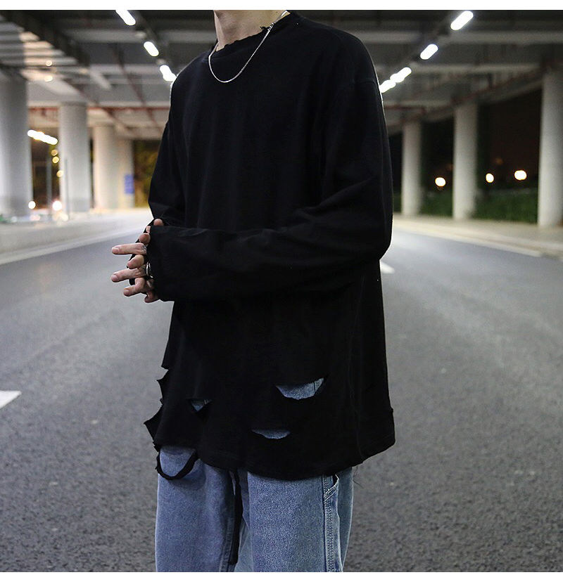 Hand knife cut hole loose bottoming shirt