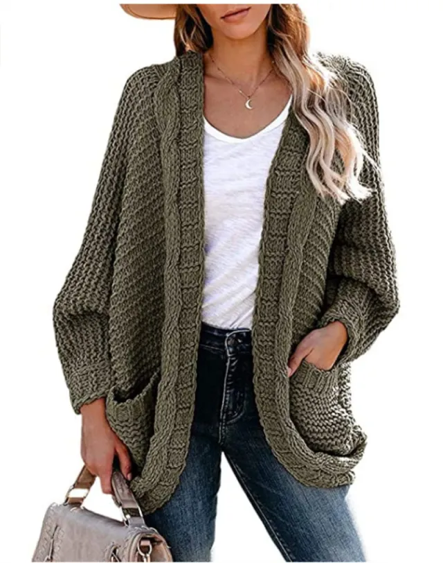 Twist cardigan sweater Army Green - Shop at LoveMi