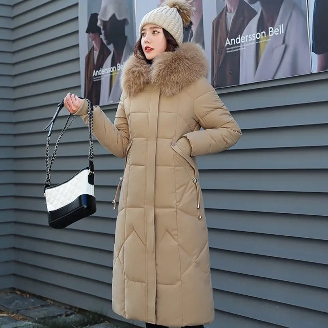 Long fur collar hooded coat Khaki - Shop at LoveMi