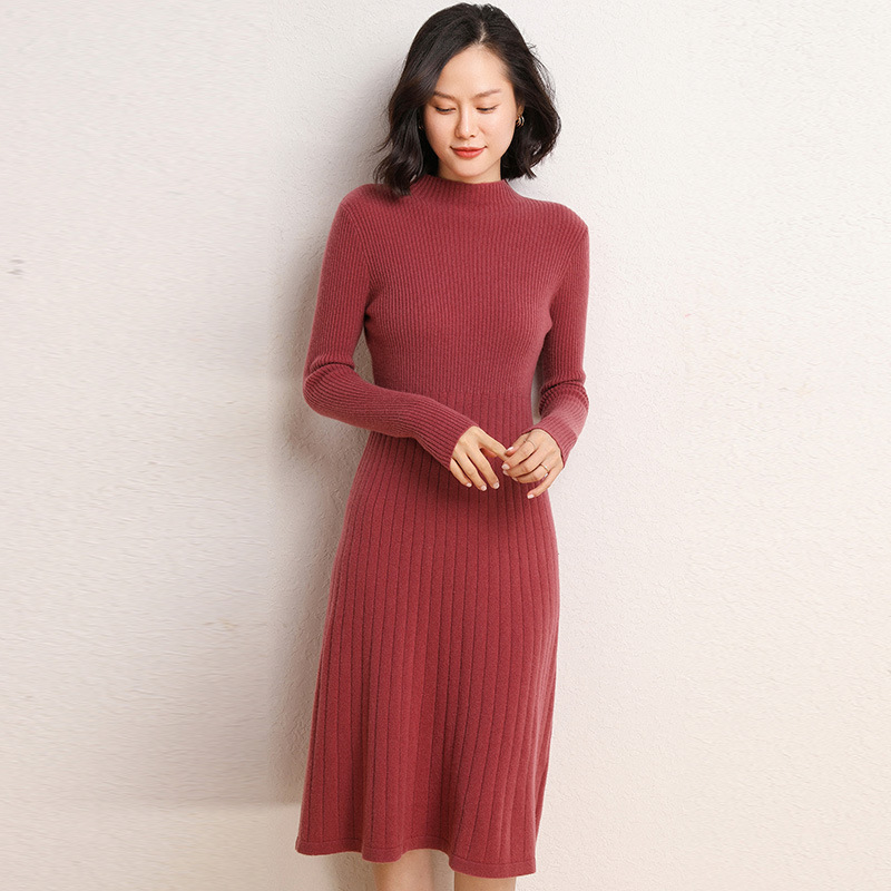High-waisted knitted semi-high-collared undercoat