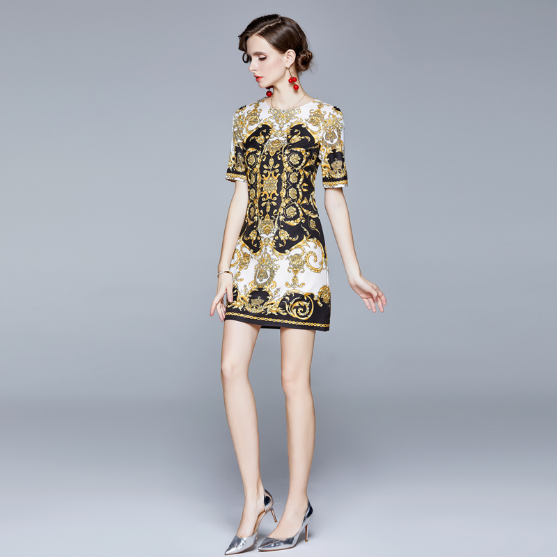 Position print mid - length dress