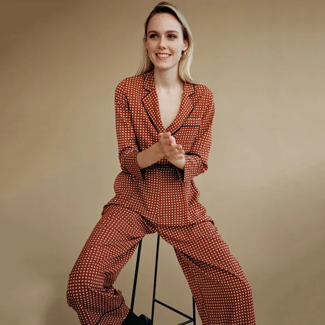 Western style simple double breasted printed jumpsuit Red - Shop at LoveMi