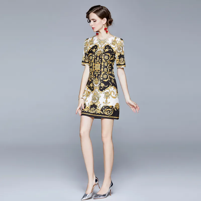 Position print mid - length dress - Black