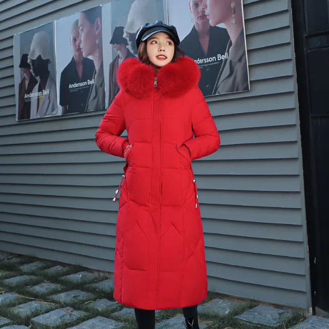 Long fur collar hooded coat Red - Shop at LoveMi